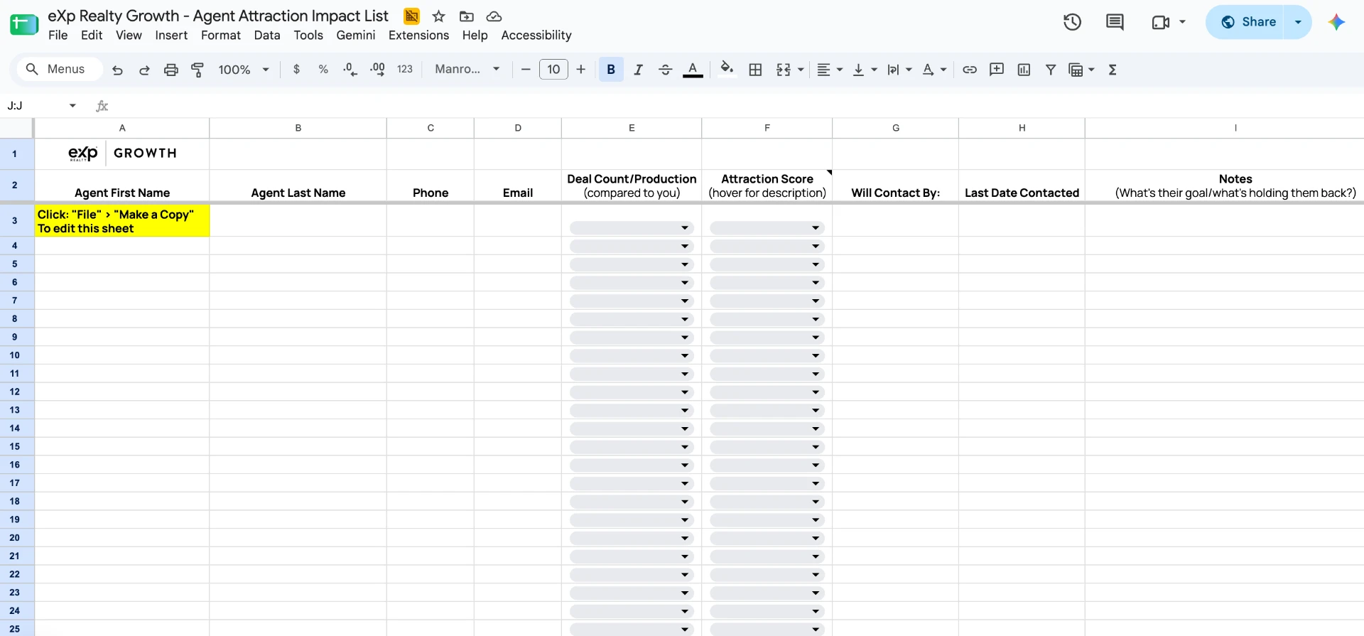 Attraction Call List (Google Sheet)