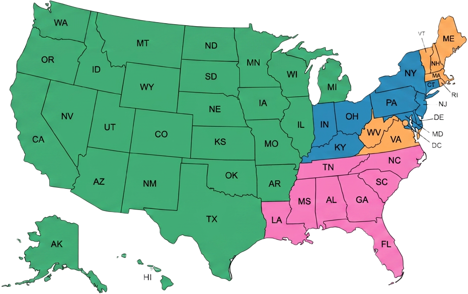 Map of the United States showing eXp Agent Attraction Team regional coverage